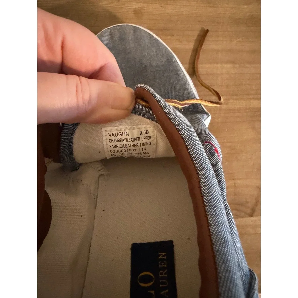 Polo Ralph Lauren Vaughn Blue Chambray Leather Sneakers Mens 9.5D Low Top‎ Shoes